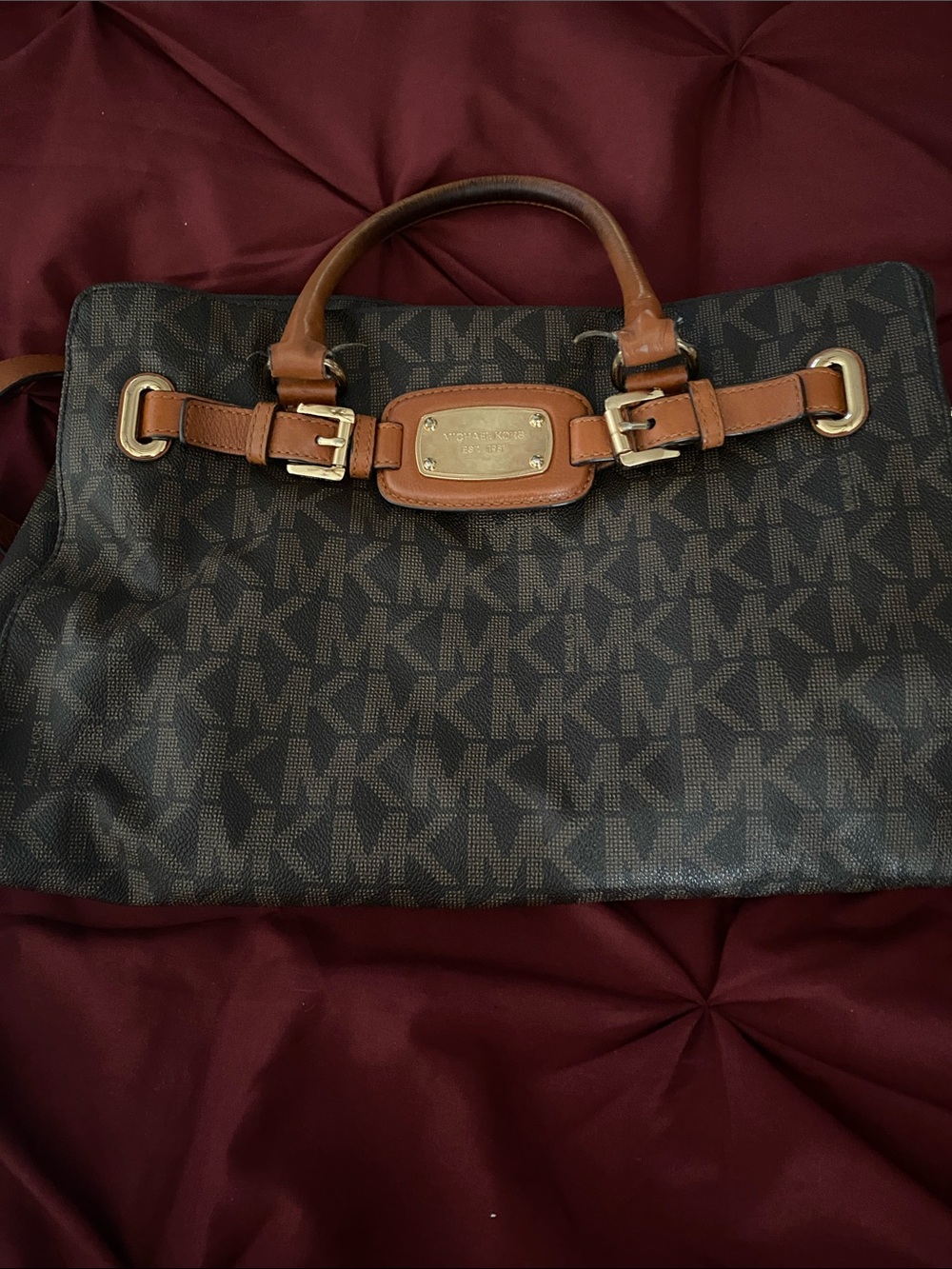 Michael Kors Brown and Tan MK Logo Tote with Gold Plate